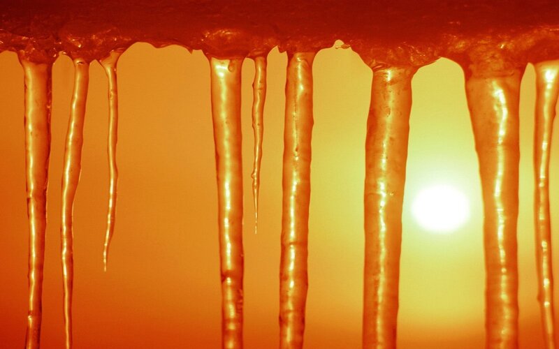 Icicles Melting in Sunlight — Orange, Dramatic