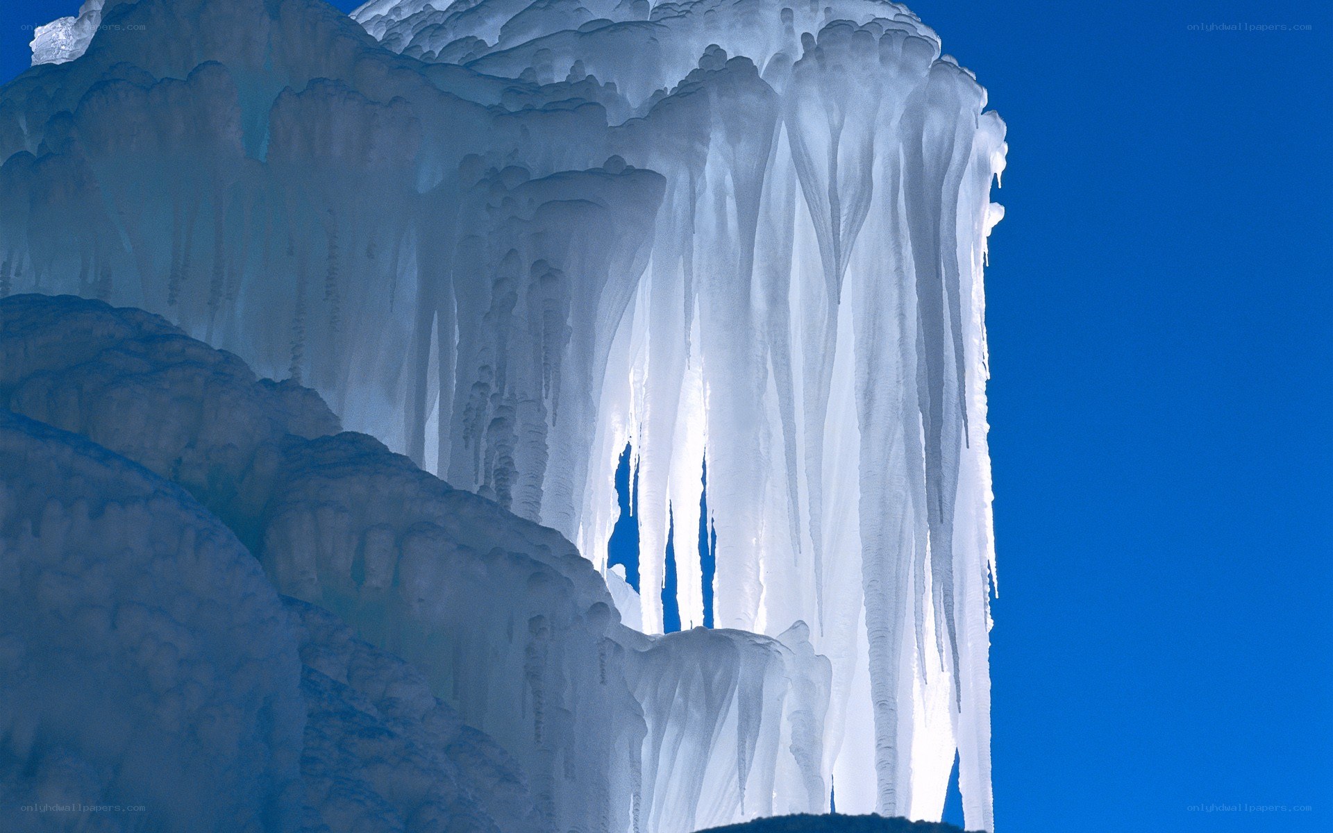 Icicles on a frozen waterfall