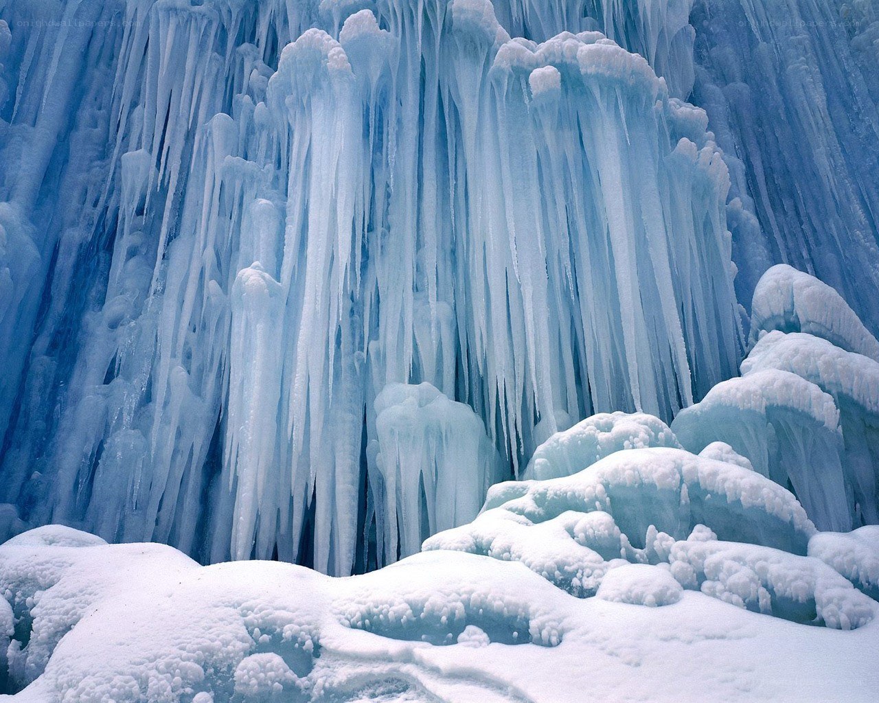 Icicles on a frozen waterfall