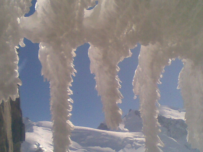 Icicles on a snowy mountain