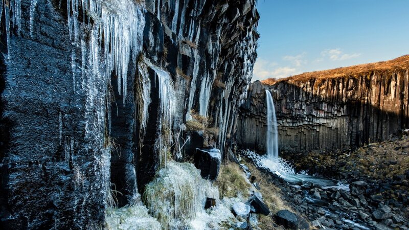 Icicles on Basalt Cliffs
