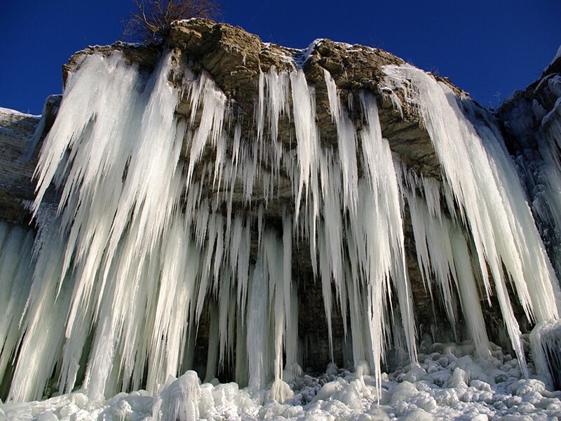 Icicles on Cliff Face