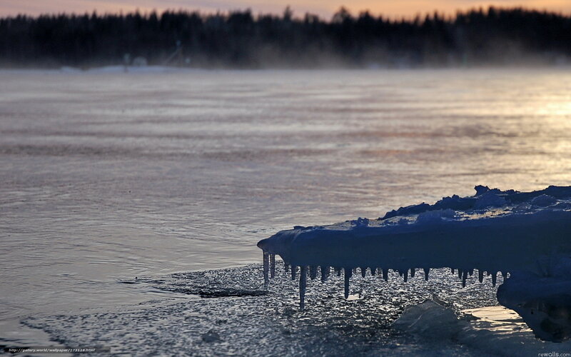 Icicles on Frozen Lake — Blue