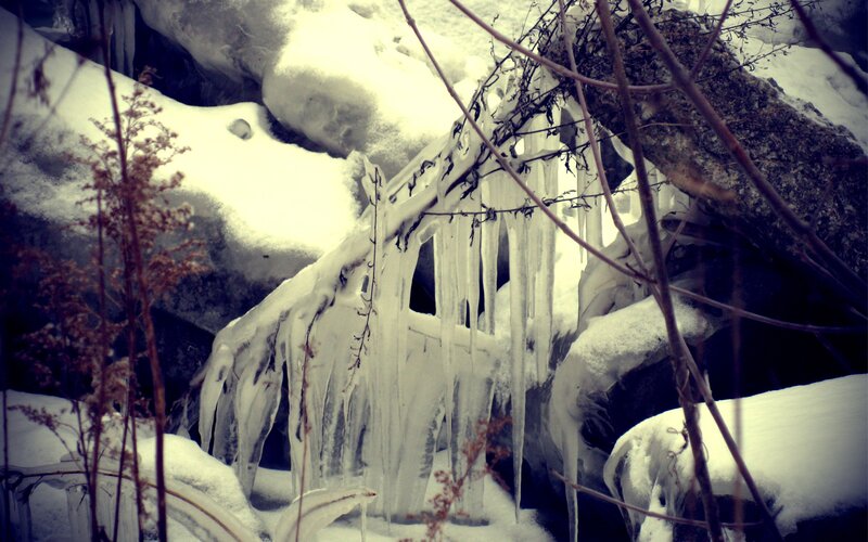 Icicles on Frozen Stream