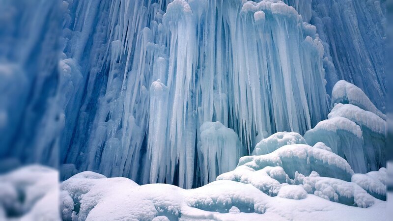 Icicles on Frozen Waterfall — Blue