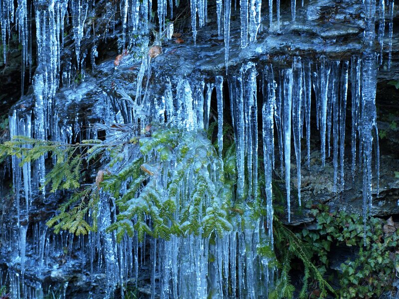 Icicles on Rock Face — Blue