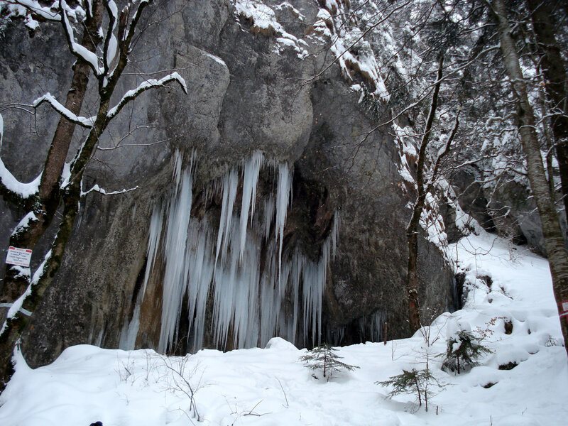 Icicles on Rock Face