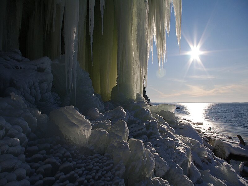 Icicles on Rocky Shore