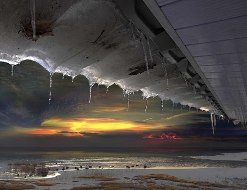 Icicles on Roof Edge — Yellow