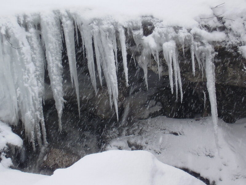 Icicles on Snowy Cliff — White