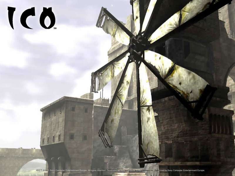 ICO game scene with windmill