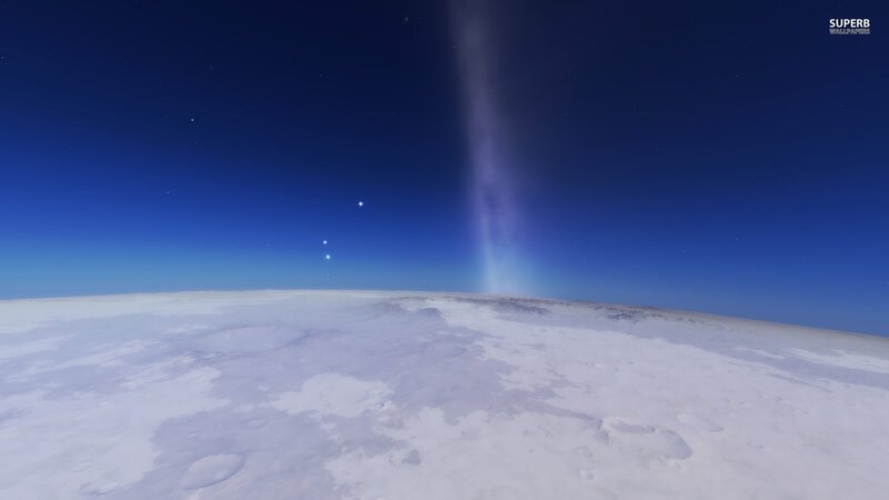 Icy Planet Surface — Blue, Serene, Night