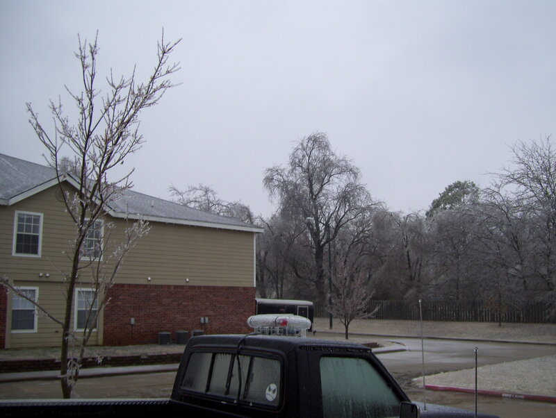 Icy residential street scene