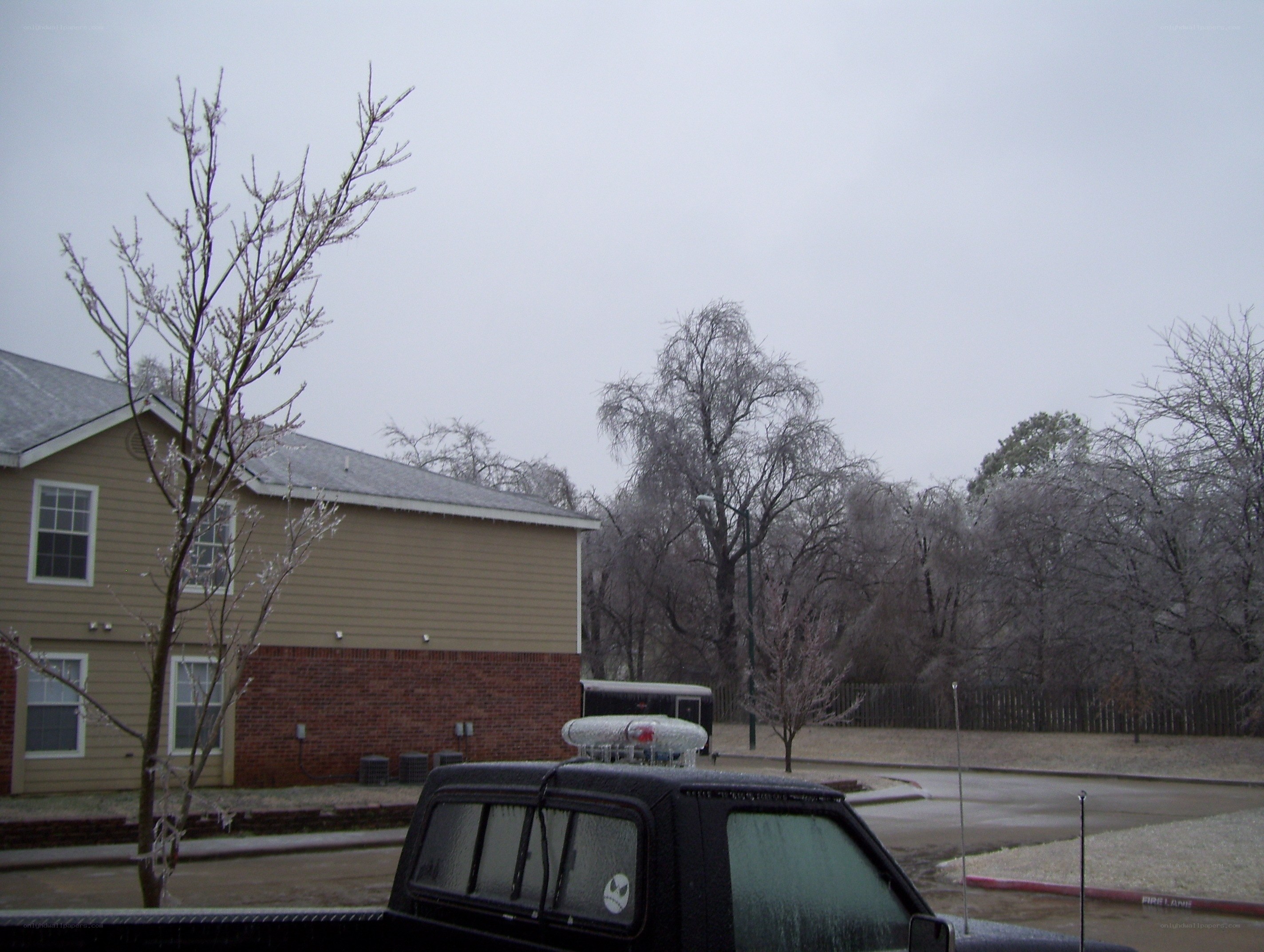 Icy residential street scene