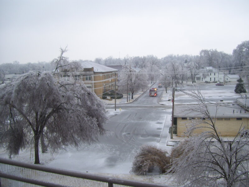 Icy town street scene