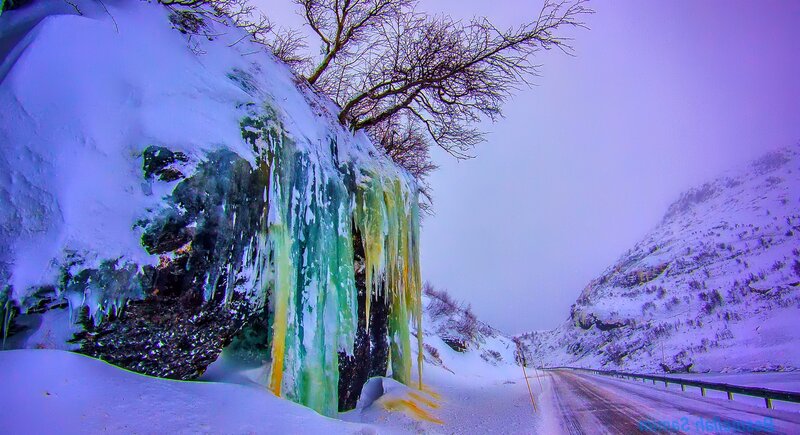 Icy Waterfall on Mountain