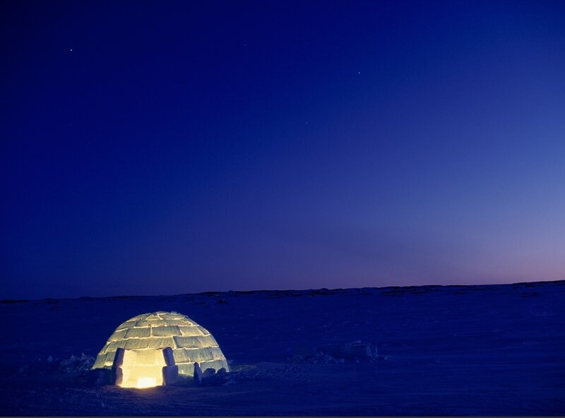 Igloo at night in the Arctic
