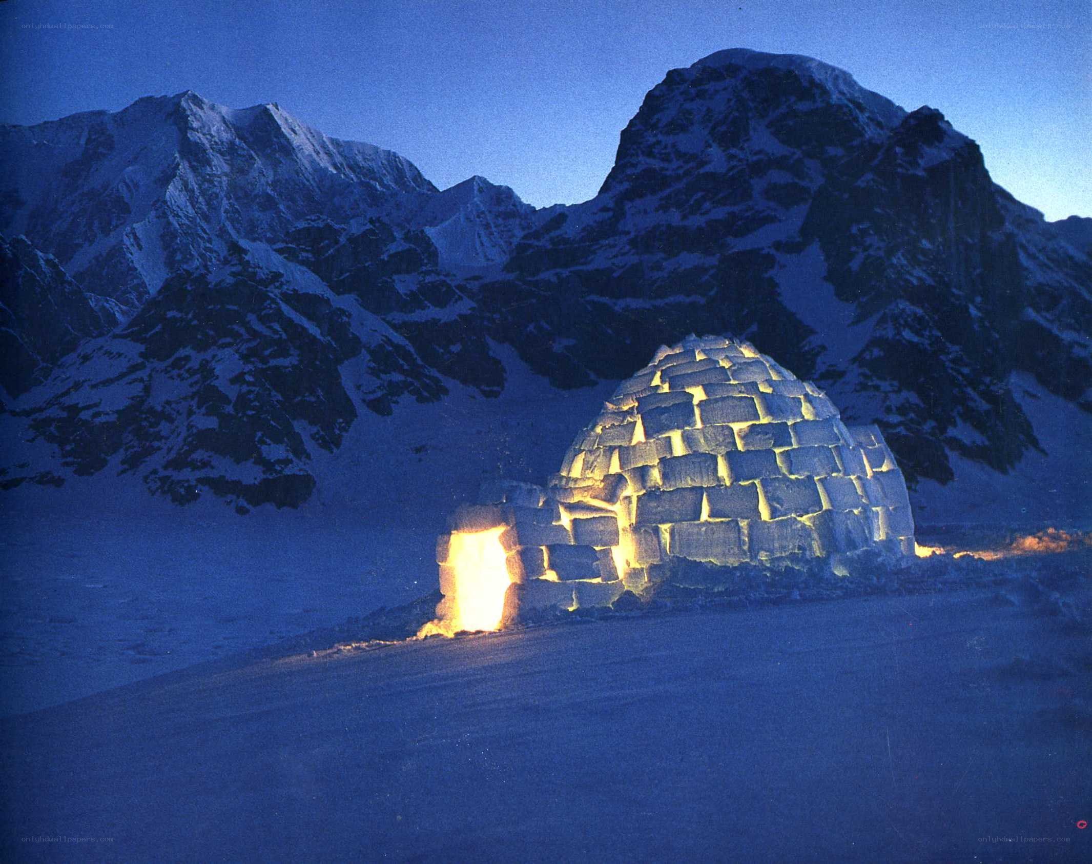 Igloo in snowy mountains