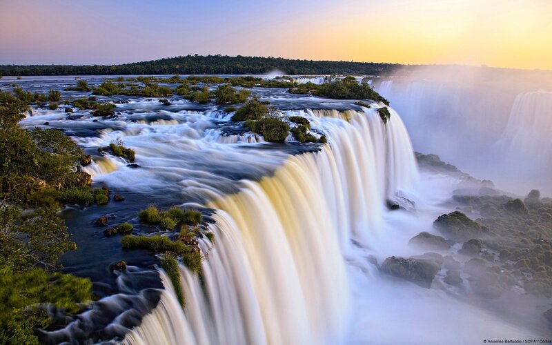 Iguazu Falls at Sunset — Blue, Serene, Photograph, River