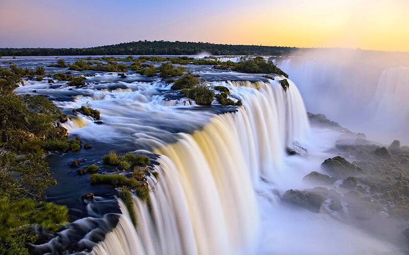Iguazu Falls at Sunset — Blue, Serene, Photograph