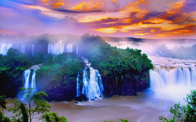 Iguazu Falls at Sunset — Purple
