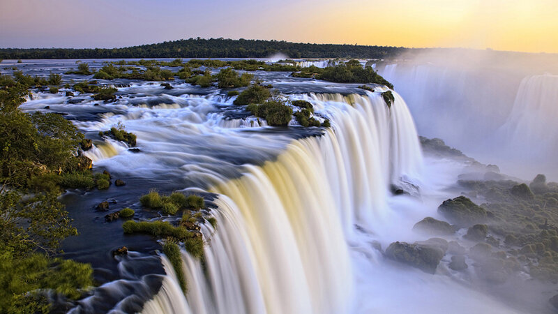 Iguazu Falls at Sunset — Yellow, Serene