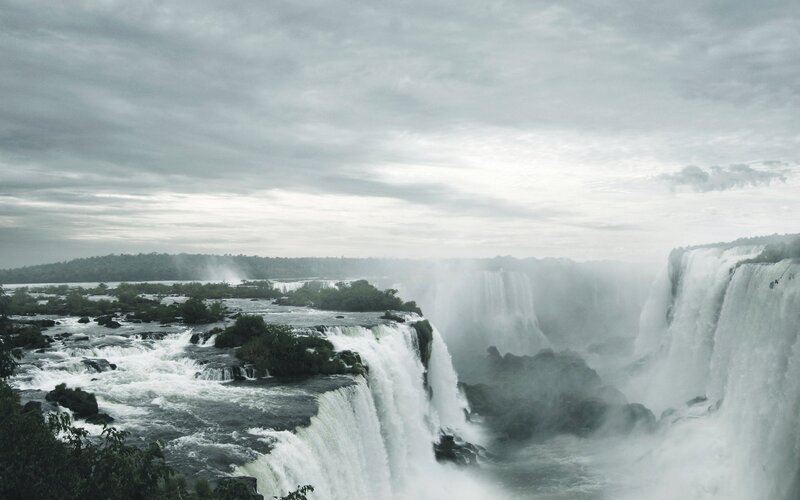 Iguazu Falls on a cloudy day