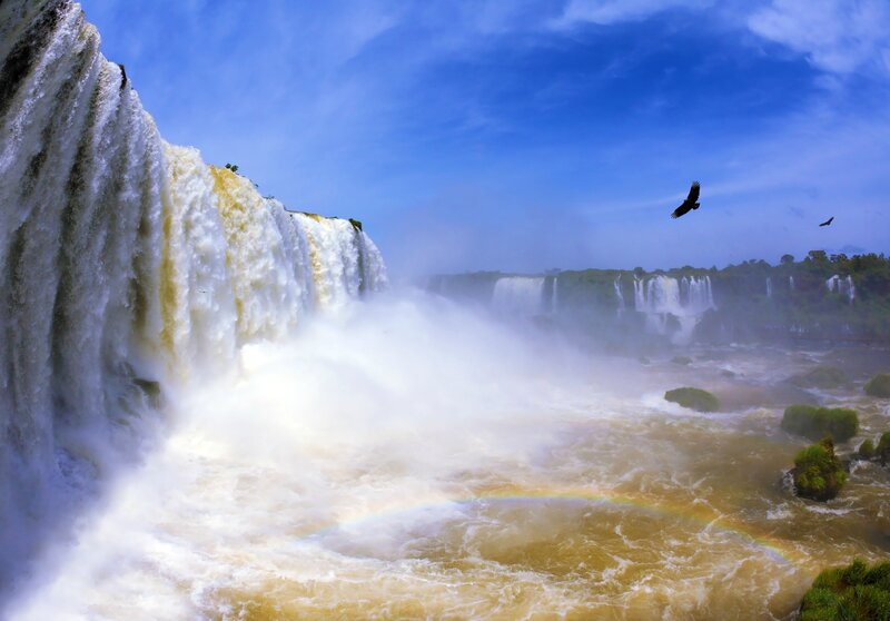 Iguazu Falls Waterfall — Blue, Dramatic, Afternoon, Photograph, Bird