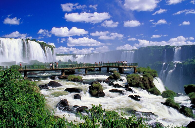 Iguazu Falls Waterfall — Blue, Dramatic, Afternoon, Photograph, Bridge