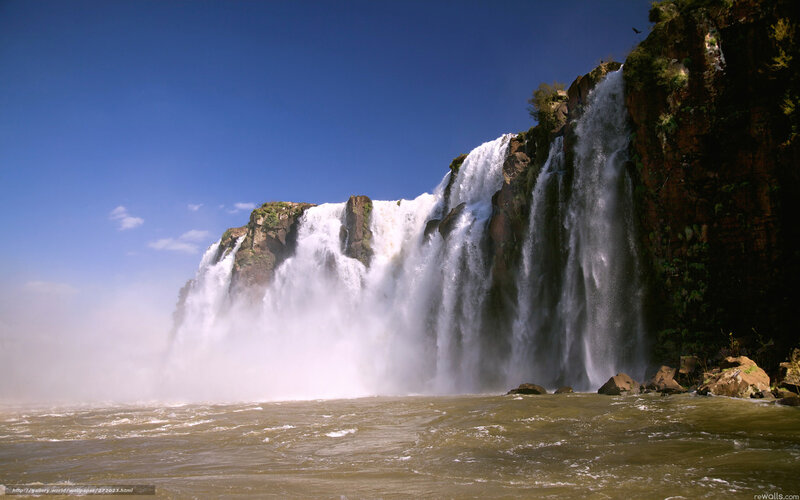 Iguazu Falls Waterfall — Blue, Dramatic, Afternoon, Photograph, Cliffs, River