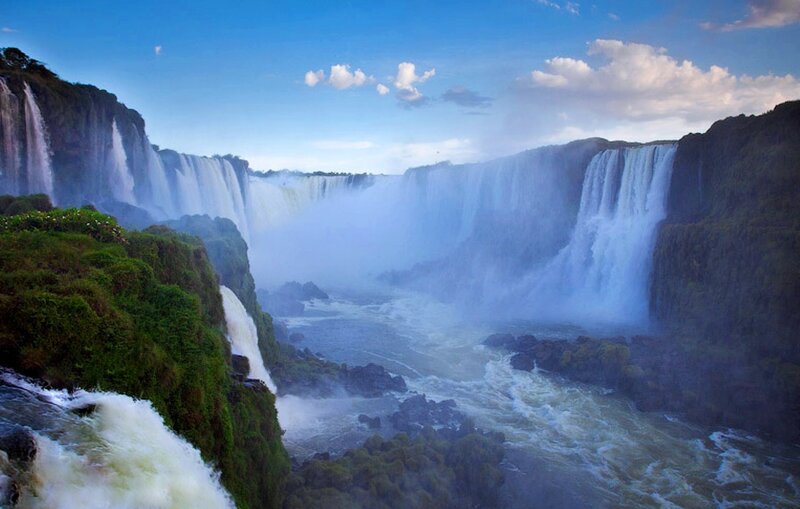 Iguazu Falls Waterfall — Blue, Dramatic, Afternoon, Photograph, Cliffs