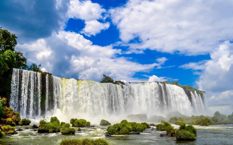 Iguazu Falls Waterfall — Blue, Dramatic, Afternoon, Photograph, Clouds, River