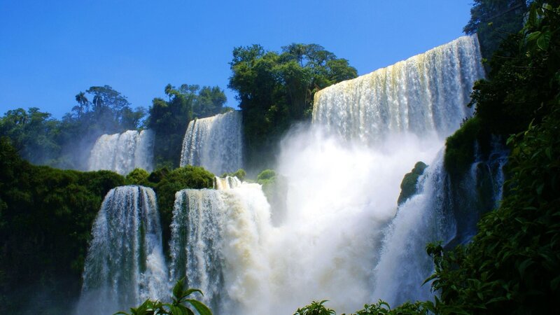 Iguazu Falls Waterfall — Blue, Dramatic, Afternoon, Photograph, Forest, Mist