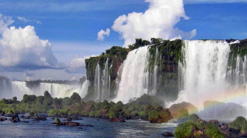 Iguazu Falls Waterfall — Blue, Dramatic, Afternoon, Photograph, Rainbow, Clouds