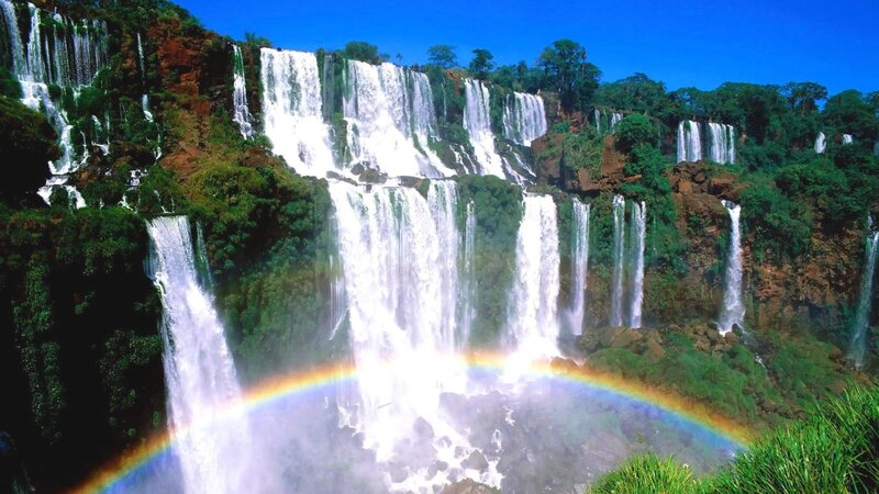 Iguazu Falls Waterfall — Blue, Dramatic, Afternoon, Photograph, Rainbow, Forest