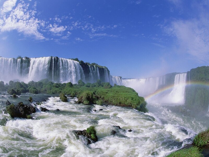 Iguazu Falls Waterfall — Blue, Dramatic, Afternoon, Photograph, Rainbow, River