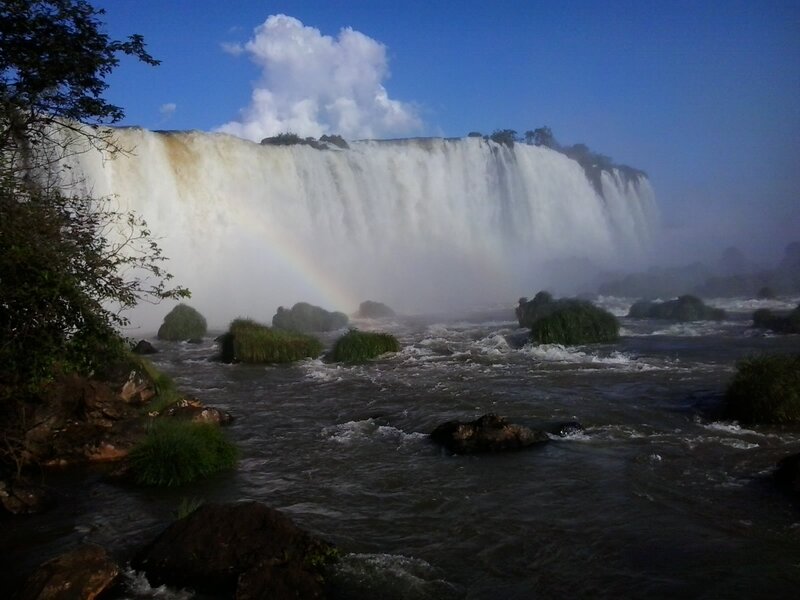 Iguazu Falls Waterfall — Blue, Dramatic, Afternoon, Photograph, Rainbow, River, Trees