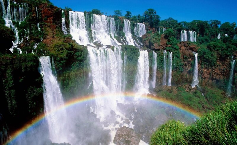 Iguazu Falls Waterfall — Blue, Dramatic, Afternoon, Photograph, Rainbow