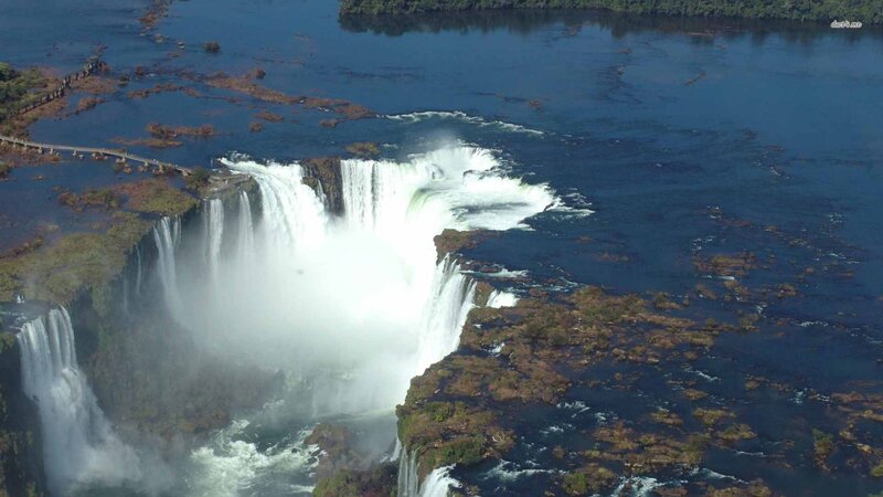 Iguazu Falls Waterfall — Blue, Dramatic, Afternoon, Photograph, River, Bridge