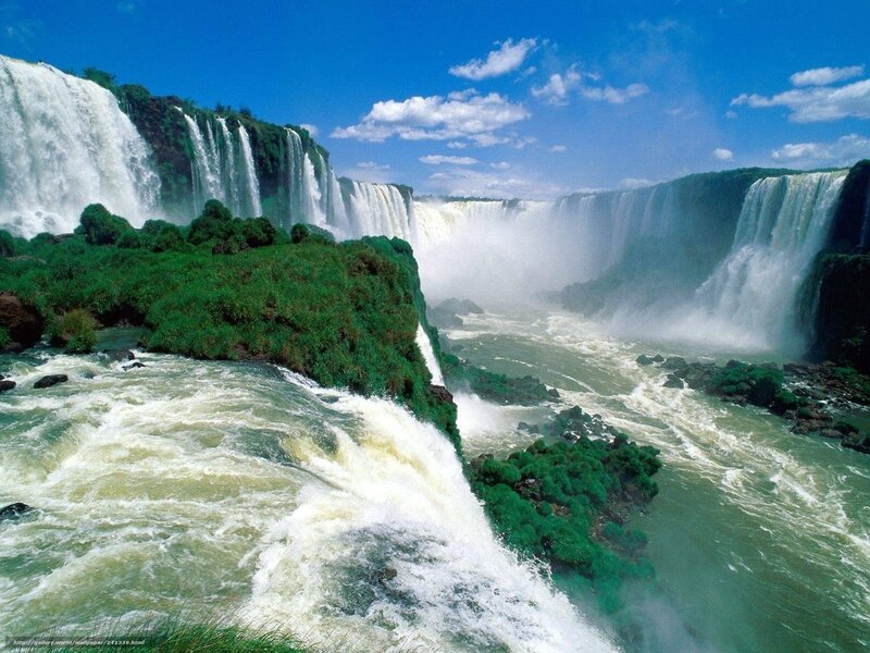 Iguazu Falls Waterfall — Blue, Dramatic, Afternoon, Photograph, River, Cliff, Clouds