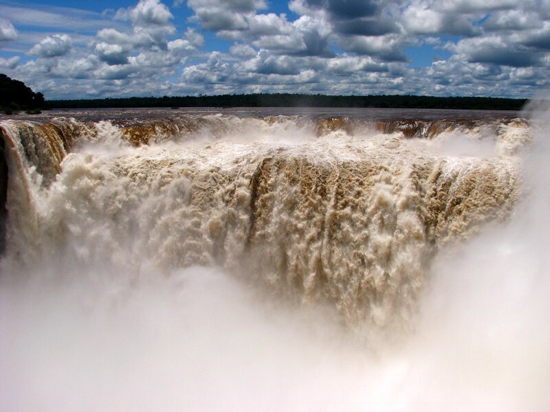 Iguazu Falls Waterfall — Blue, Dramatic, Afternoon, Photograph, River, Clouds, Forest