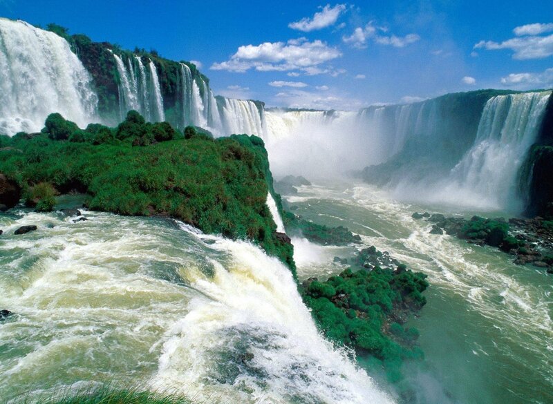 Iguazu Falls Waterfall — Blue, Dramatic, Afternoon, Photograph, River, Greenery