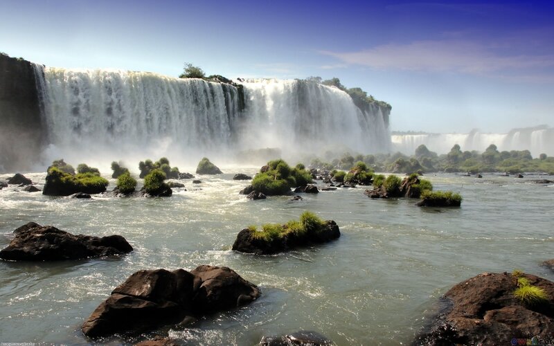 Iguazu Falls Waterfall — Blue, Dramatic, Afternoon, Photograph, River, Rocks
