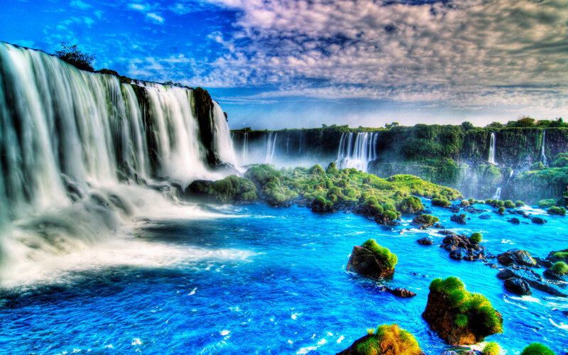 Iguazu Falls Waterfall — Blue, Dramatic, Afternoon, Photograph, River