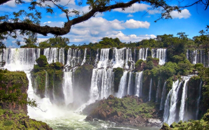 Iguazu Falls Waterfall — Blue, Dramatic, Afternoon, Photograph, Trees