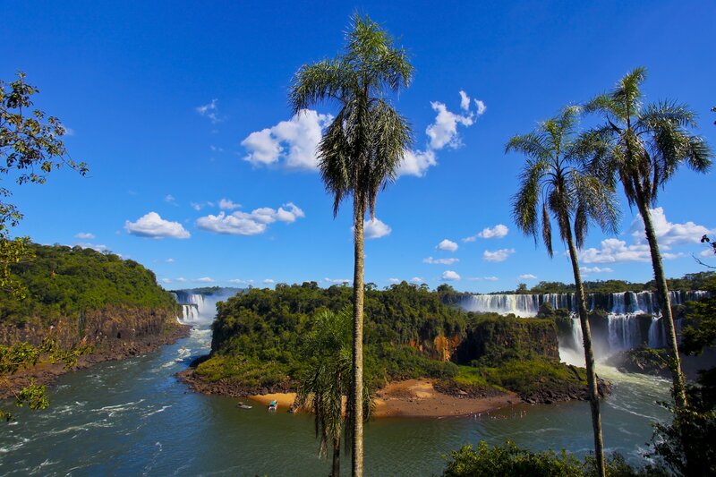 Iguazu Falls Waterfall — Blue, Serene, Afternoon, Photograph, Palm Trees