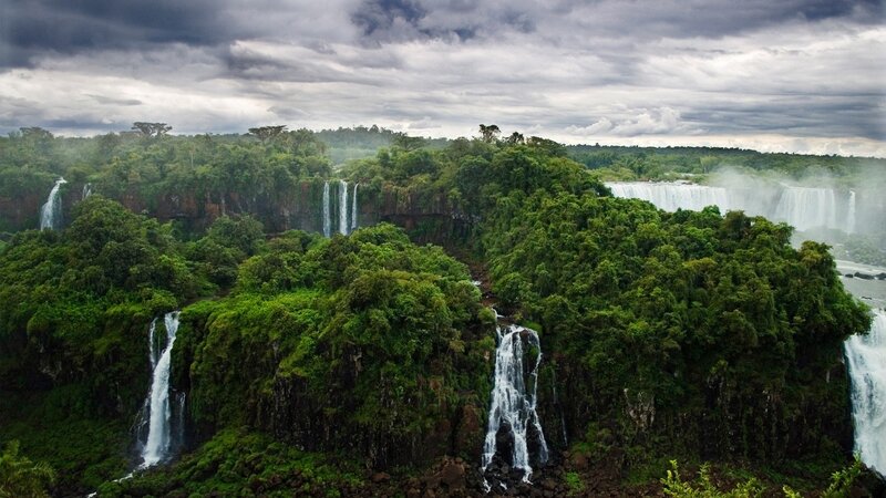 Iguazu Falls Waterfall — Green, Dramatic, Afternoon, Photograph, Forest, Clouds, Mist