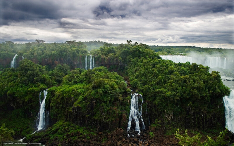 Iguazu Falls Waterfall — Green, Dramatic, Afternoon, Photograph, Forest, Clouds