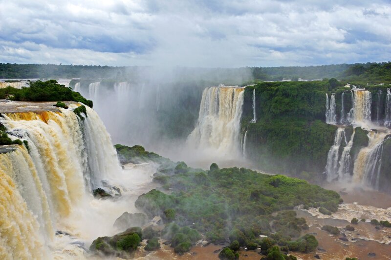 Iguazu Falls Waterfall — Green, Dramatic, Afternoon, Photograph, Mist, Forest