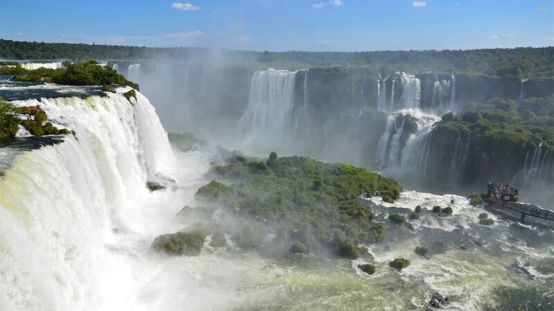 Iguazu Falls Waterfall — Green, Dramatic, Afternoon, Photograph, Mist, River